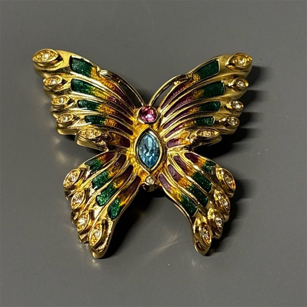 Bob Mackie Signed Butterfly Brooch Enamel‎ Rhinestone Vintage Multicolor